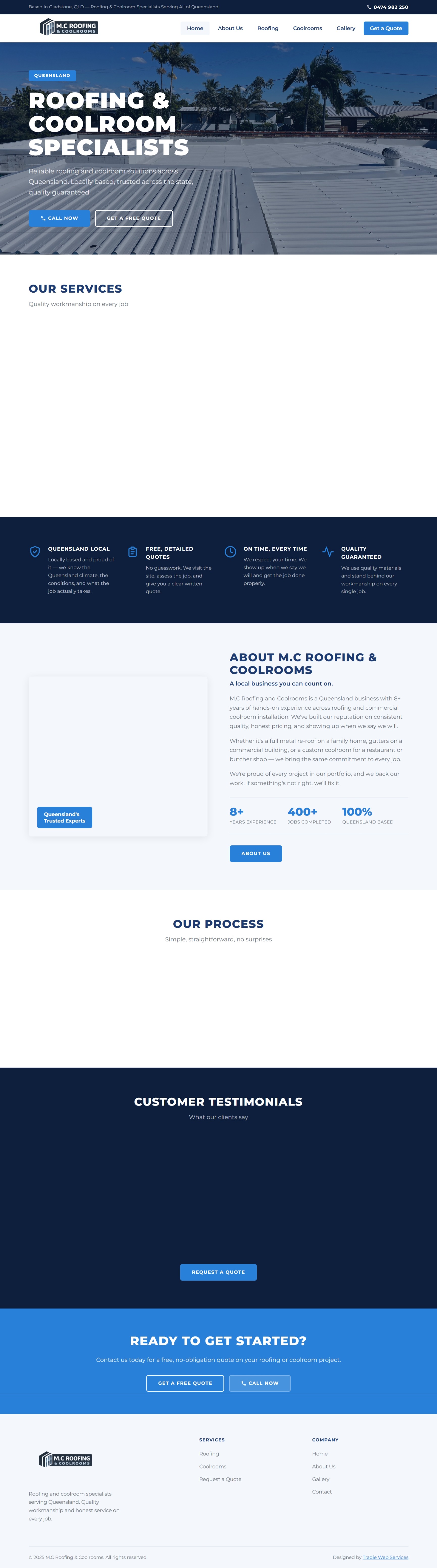 MC Roofing & Coolrooms website